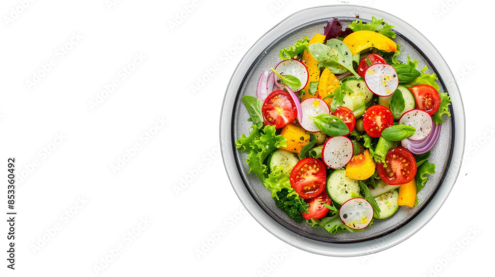 Plate of fresh salad , vegetables, on white background Plate of fresh salad , vegetables, on white background