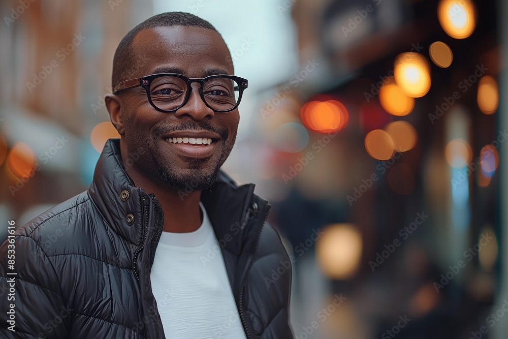 Good-looking man, smiling, wearing black jacket and white t-shirt. Good-looking man, smiling, wearing black jacket and white t-shirt.
