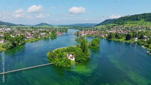 Aerial view of the Werd archipelago in the westernmost part of Lake Constance, Lake Rhine, between Eschenz and Stein am Rhein, Canton Thurgau, Switzerland, Europe photo