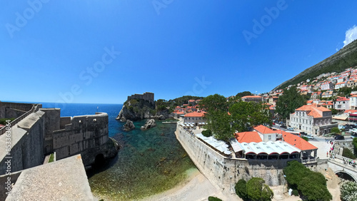 City of Dubrovnik Croatia with city walls streets and harbor