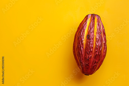 Single Cacao Cocoa Bean on Solid Bright Yellow Background, Chocolate