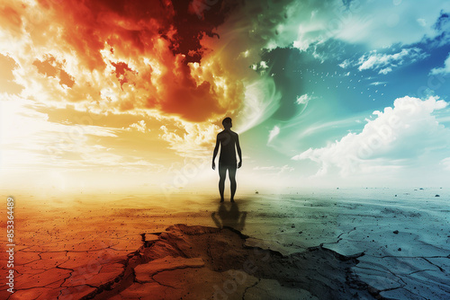 Person standing in the middle of a river, overthinking, mental health concept