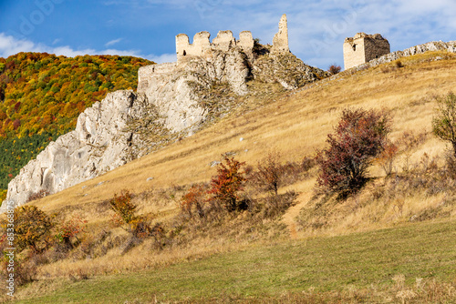 Europe, Romania, Transylvania.Coltesti Castle 11th C Ruins. Territorial Trascau mountain views. photo