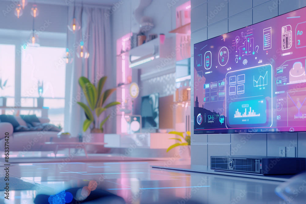Smart home technology interface systems with Wi-Fi connectivity and smart appliances. Interior design Artificial intelligence concept Smart home technology interface systems with Wi-Fi connectivity and smart appliances. Interior design Artificial intelligence concept