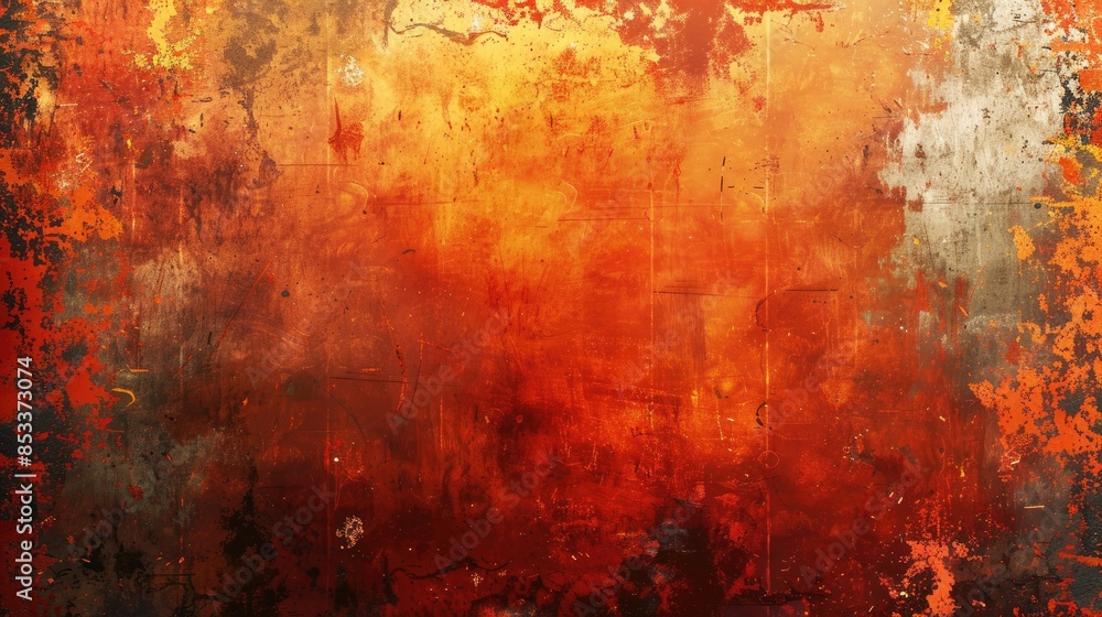 Obraz premium A painting of a wall with orange paint and a black border. The wall is covered in graffiti and the paint is chipped and peeling