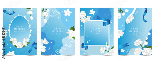 mother's day blue invitation with jasmine for a4 vertical design