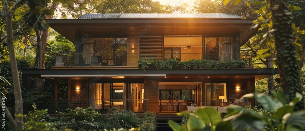 Elegant Home with Solar Panels and Tree-Shaded Facade
Elegant Home with Solar Panels and Tree-Shaded Facade