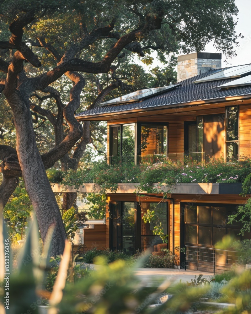 Elegant Home with Solar Panels and Tree-Shaded Facade
Elegant Home with Solar Panels and Tree-Shaded Facade