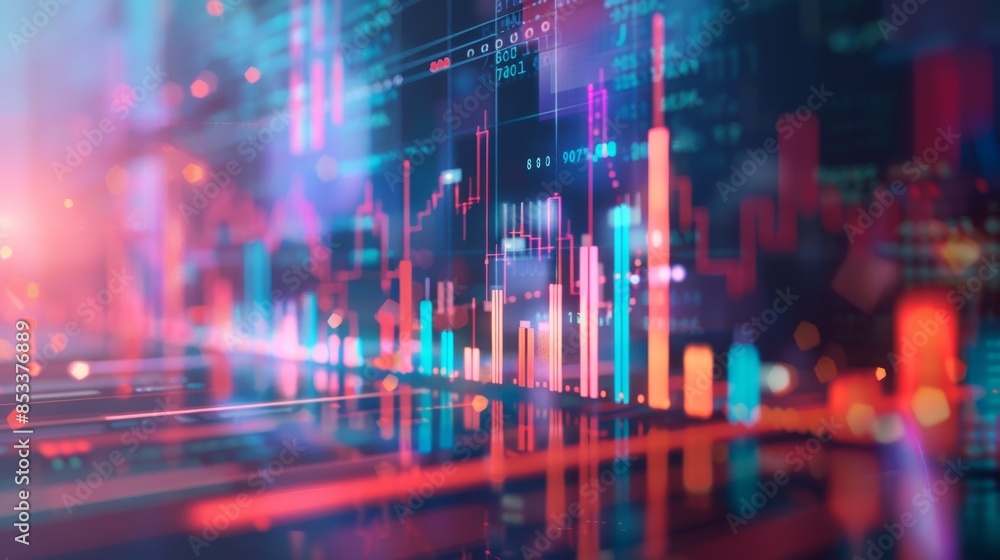 Colorful financial data visualization with glowing graphs and a futuristic digital interface Colorful financial data visualization with glowing graphs and a futuristic digital interface