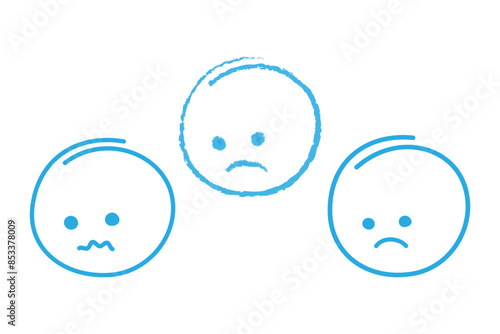 Hand drawn sad smiley in trendy blue shades. Design concept for greetings with blue monday day