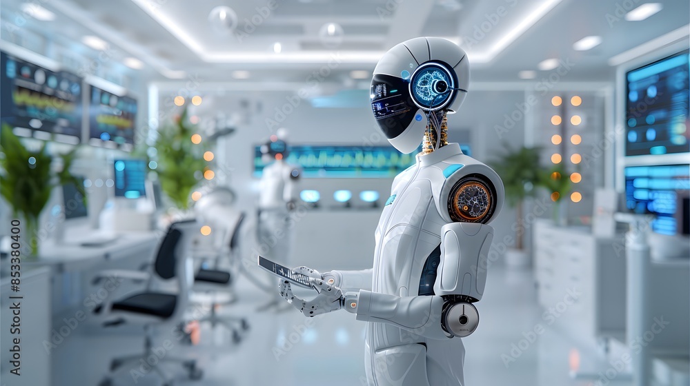 A futuristic medical facility where doctors use robotic assistance and augmented reality to perform complex surgeries. List of Art Media: Photograph inspired by Spring magazine. A futuristic medical facility where doctors use robotic assistance and augmented reality to perform complex surgeries. List of Art Media: Photograph inspired by Spring magazine.