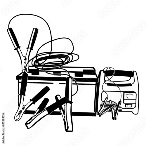 Car Battery and Jumper Cables