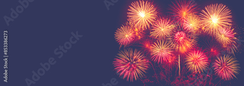 Obraz na płótnie Banner Red Firework celebrate anniversary happy new year 2024 4th of july holiday festival