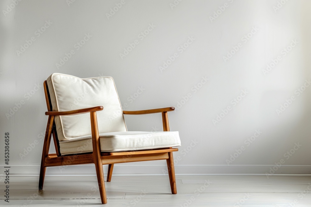 Minimalist Wooden Armchair in Bright Room. Generative ai Minimalist Wooden Armchair in Bright Room. Generative ai