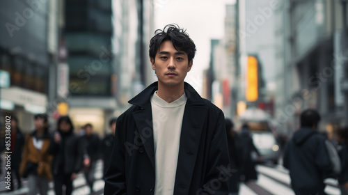 Wallpaper Mural Trendy Japanese Man in Minimalist Monochrome Outfit Torontodigital.ca