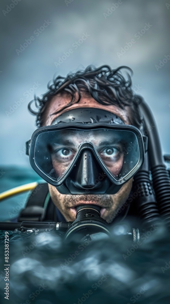 Close-up of Diver with Scuba Gear. Generative ai Close-up of Diver with Scuba Gear. Generative ai