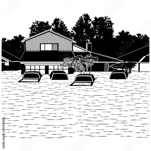 Flooded Home and Cars Flood Flooding Flood