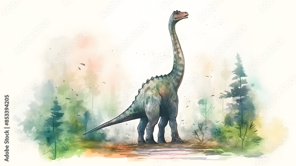 Fototapeta premium Brachiosaurus in nature watercolor style