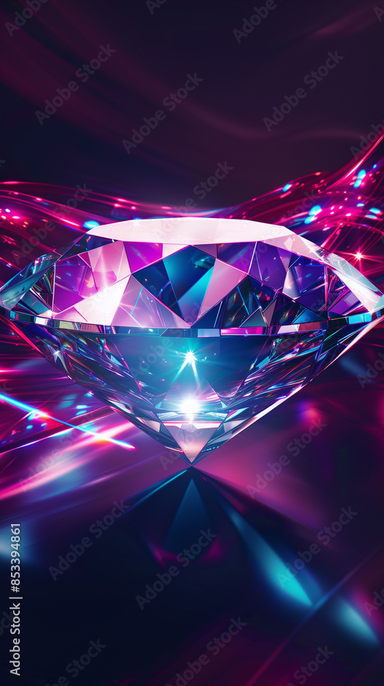 Shimmering Diamond with Neon Light Trails Shimmering Diamond with Neon Light Trails