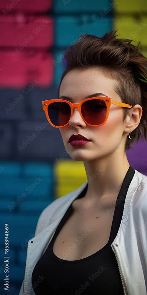 Woman British Punk Rock 1980s Sunglasses New Wave Fashion Cosmetics Beauty Woman British Punk Rock 1980s Sunglasses New Wave Fashion Cosmetics Beauty