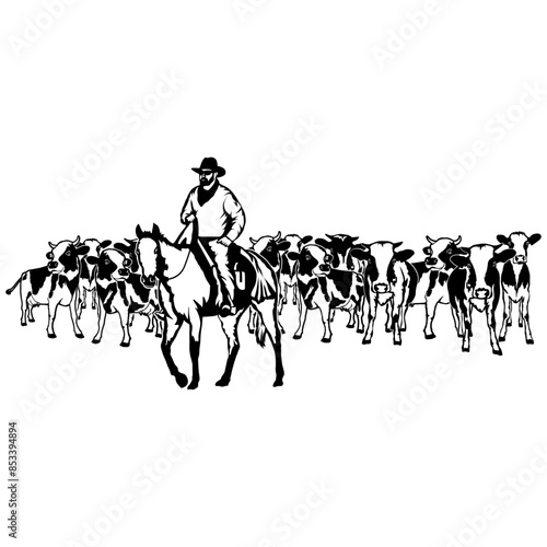 Herd of Cows and Cowboy