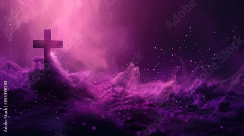 Purple Christian Faith Online Web Graphic Background, Christianity Church Biblical Design Wallpaper, Cross Jesus Christ of Nazareth Minimalist Art Backdrop Violet Color Bible Banner
