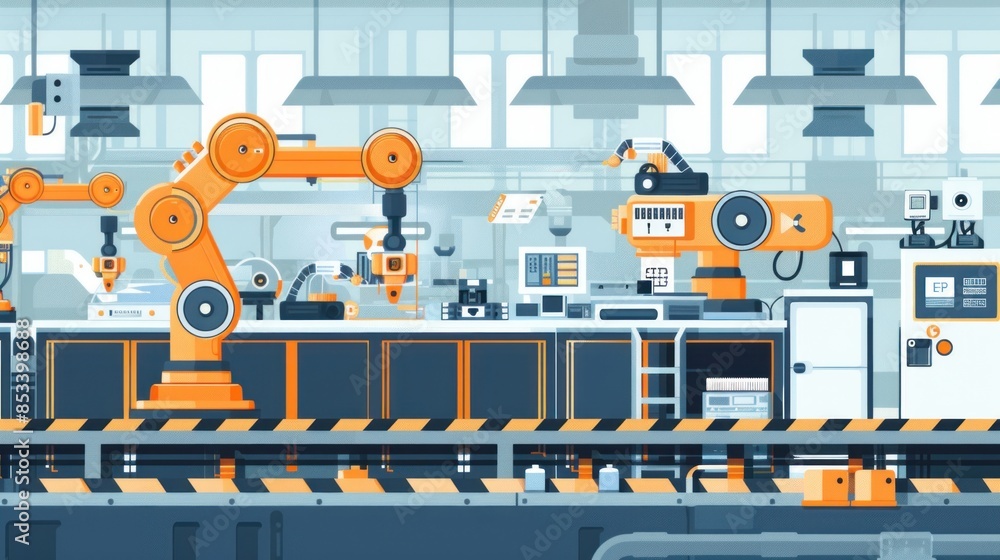 vector illustration. Industrial environment with machines and robotics vector illustration. Industrial environment with machines and robotics