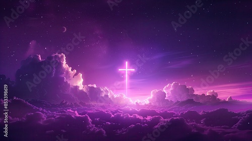 Purple Christian Faith Online Web Graphic Background, Christianity Church Biblical Design Wallpaper, Cross Jesus Christ of Nazareth Minimalist Art Backdrop Violet Color Bible Banner