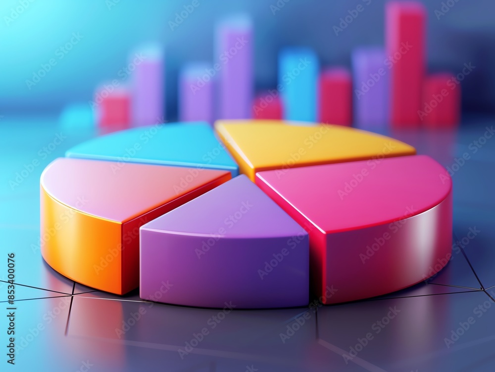 Obraz premium Abstract pie chart icon with floating segments, illustrating financial distribution and analysis
