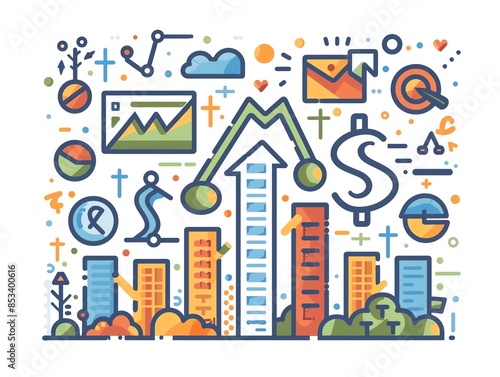 Detailed investment opportunity icon with financial symbols and growth elements