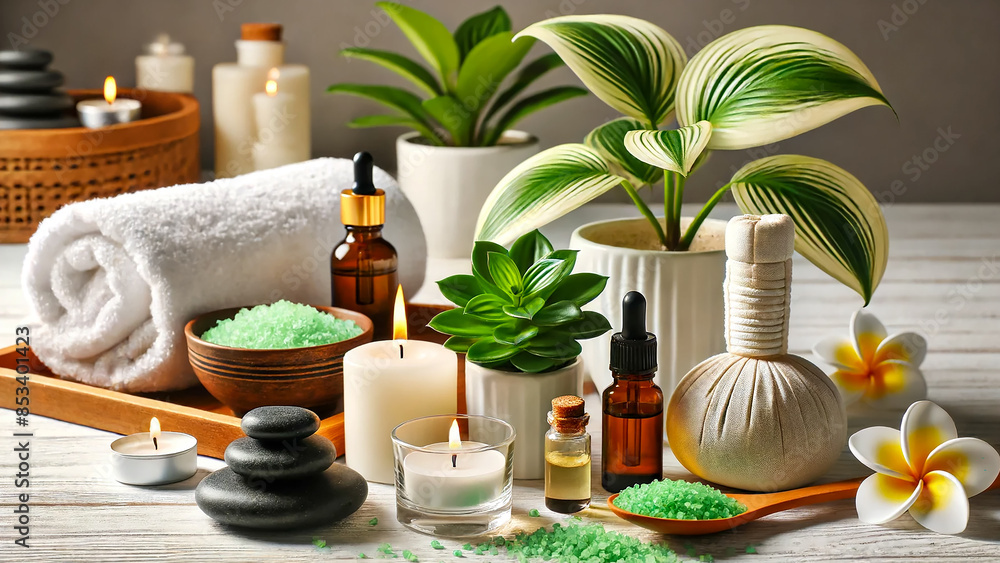 beauty treatment items for spa procedures arranged