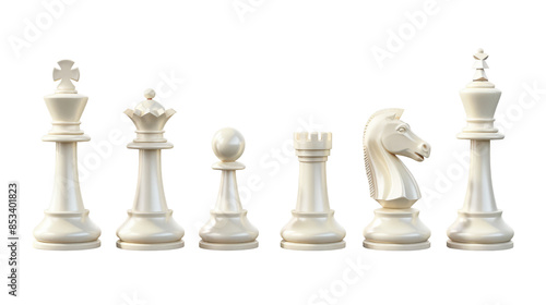 set of Chess figure piece for strategy board game isolated on transparent background, business Intellectual game concept