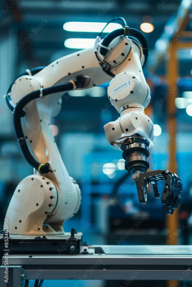 Fototapeta premium Precision in Motion: Robotic Arm Utilizing AI for Efficient and Safe Operations