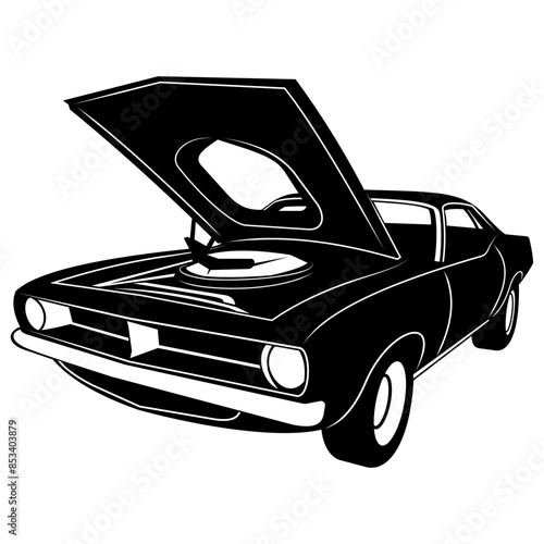 Retro Muscle Car Hood Up