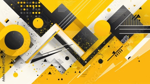 A yellow and white background with black and grey geometric shapes. AIG51A. photo