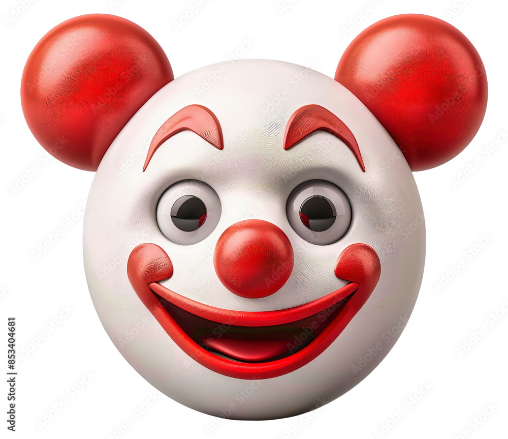 AI-created clown face emoji illustration with a cheerful expression on a transparent background. AI-created clown face emoji illustration with a cheerful expression on a transparent background.