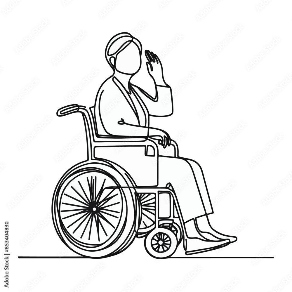 continuous single line drawing of old women in wheelchair, wheelchair line art, line art vector illustration continuous single line drawing of old women in wheelchair, wheelchair line art, line art vector illustration