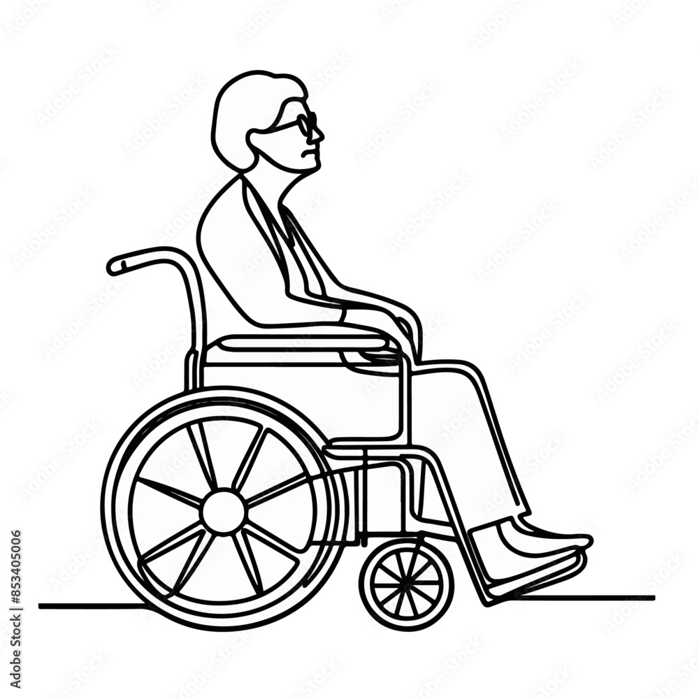 continuous single line drawing of old women in wheelchair, wheelchair line art, line art vector illustration continuous single line drawing of old women in wheelchair, wheelchair line art, line art vector illustration