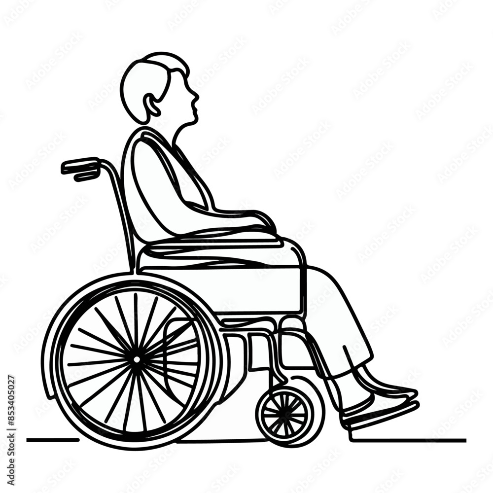 continuous single line drawing of old women in wheelchair, wheelchair line art, line art vector illustration continuous single line drawing of old women in wheelchair, wheelchair line art, line art vector illustration