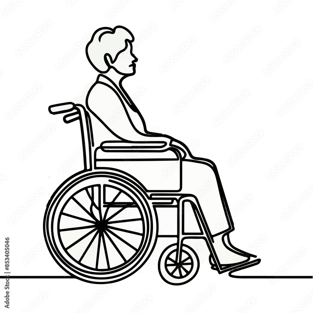 continuous single line drawing of old women in wheelchair, wheelchair line art, line art vector illustration continuous single line drawing of old women in wheelchair, wheelchair line art, line art vector illustration