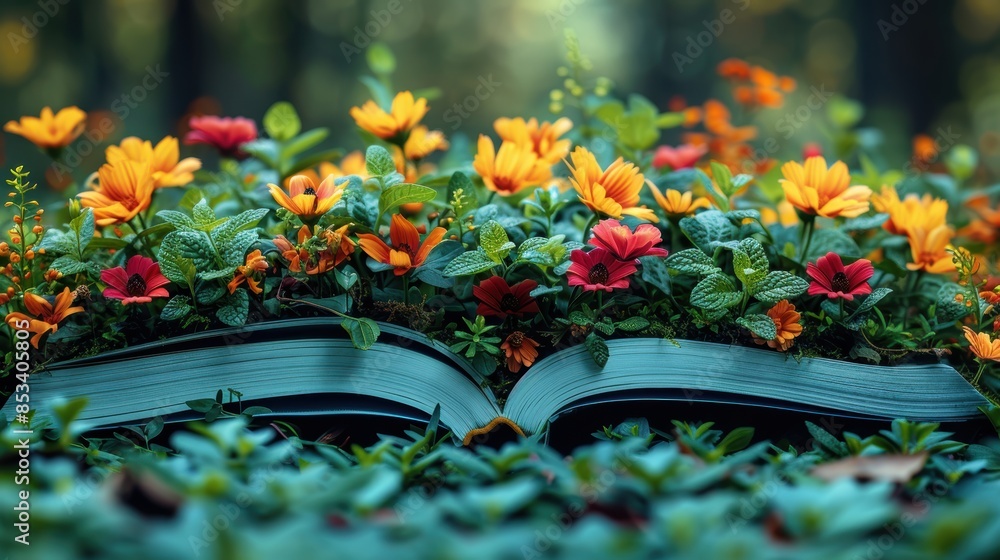Fototapeta premium multi-colored flowers grow on open book