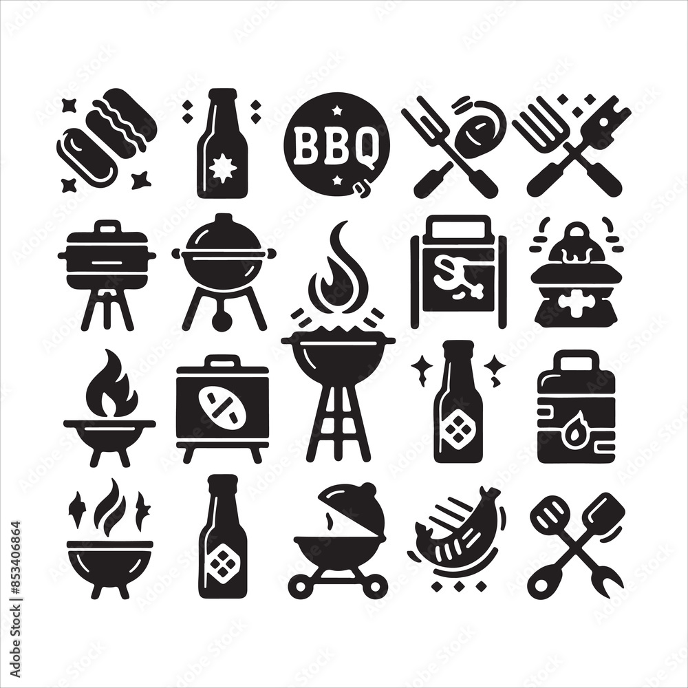 BBQ Decorative Icons Set Free vector print of BBQ set silhouette vector eps BBQ Decorative Icons Set Free vector print of BBQ set silhouette vector eps