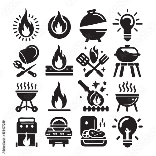 BBQ Decorative Icons Set Free vector print of BBQ set silhouette vector eps