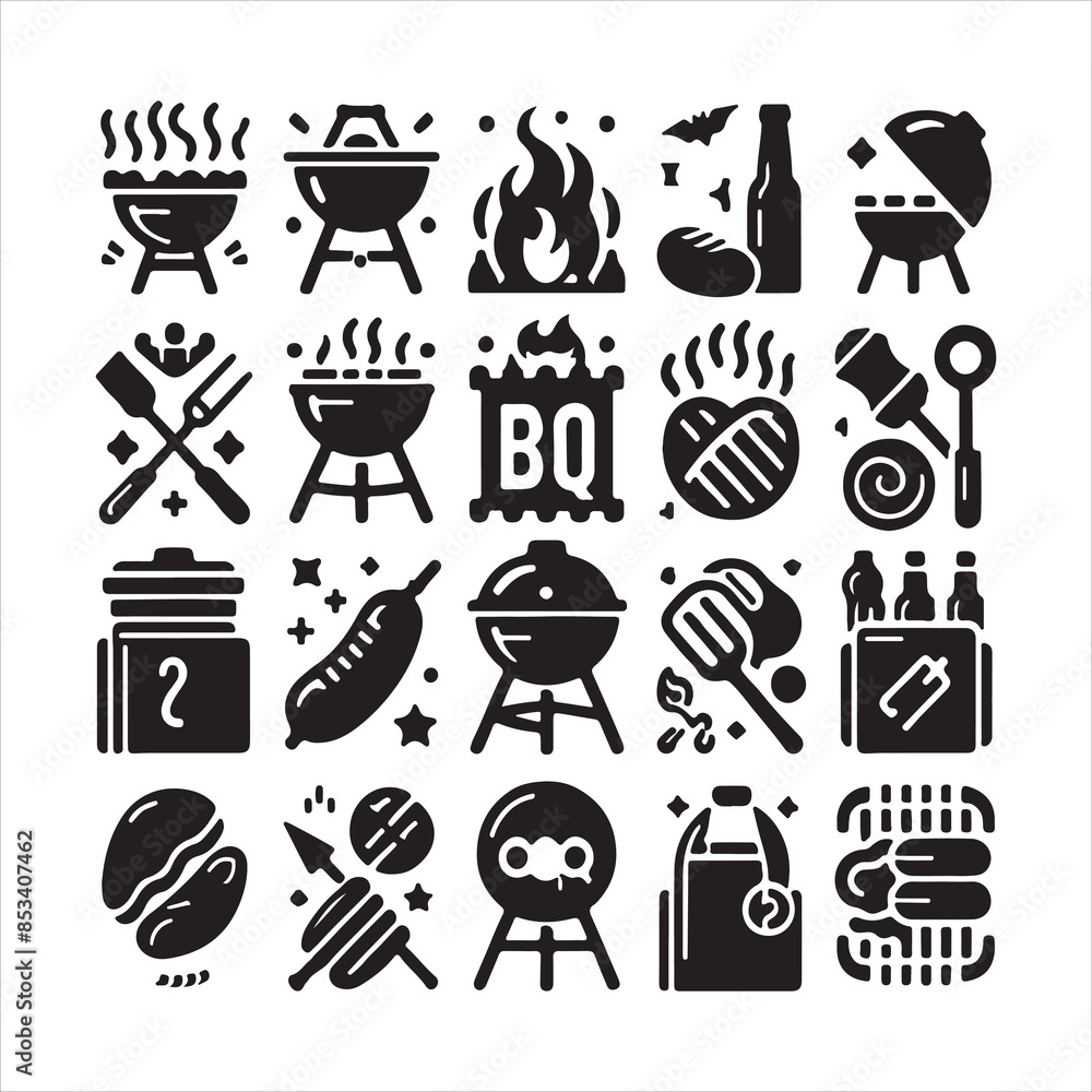 BBQ Decorative Icons Set Free vector print of BBQ set silhouette vector eps BBQ Decorative Icons Set Free vector print of BBQ set silhouette vector eps
