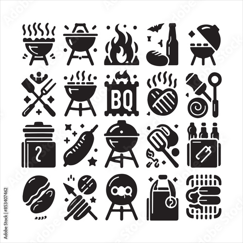 BBQ Decorative Icons Set Free vector print of BBQ set silhouette vector eps