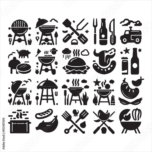 BBQ Decorative Icons Set Free vector print of BBQ set silhouette vector eps