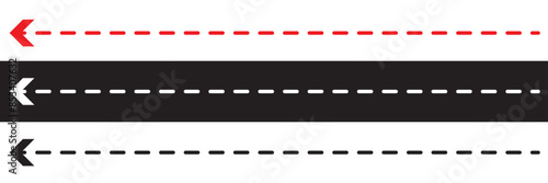 Straight long vector arrow icon. Long dashed arrow icon.  isolated on white and black background. EPS 10