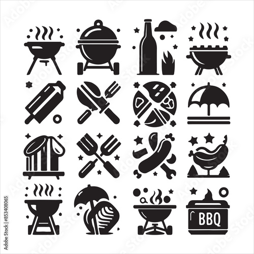 BBQ Decorative Icons Set Free vector print of BBQ set silhouette vector eps