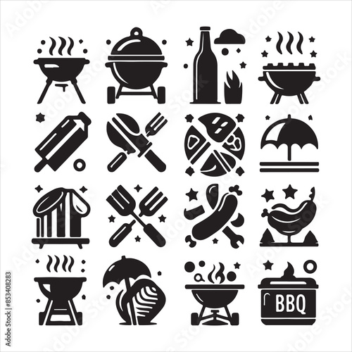 BBQ Decorative Icons Set Free vector print of BBQ set silhouette vector eps
