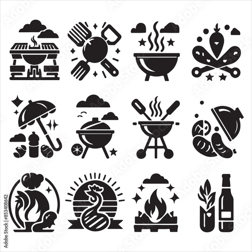 BBQ Decorative Icons Set Free vector print of BBQ set silhouette vector eps
